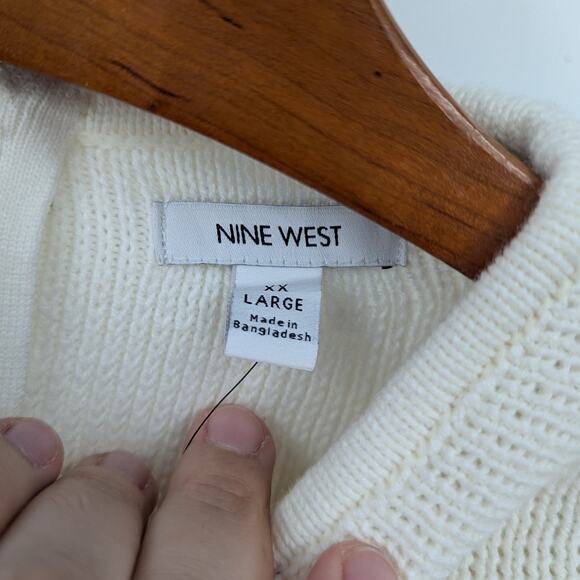 NEW Nine West 2XL Button Sleeve Sweater Ivory Knit Funnel Neck Retro Cozy NWT - Picture 3 of 5